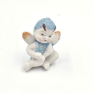 Vintage Bisque Porcelain Sugar Baby Blue Mini Japan Christmas Decoration 1950 2"